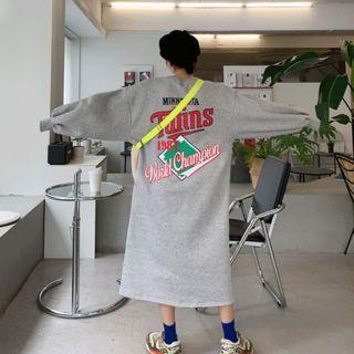 Printed Balloon-sleeve Oversized Pullover Dress