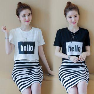 Set: Short-sleeve T-shirt + Sleeveless Striped Dress