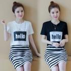 Set: Short-sleeve T-shirt + Sleeveless Striped Dress