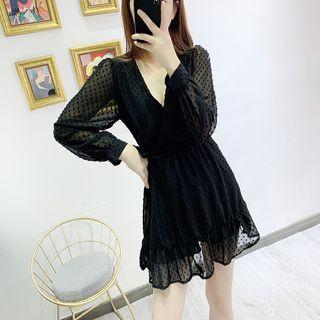 Dotted Long-sleeve A-line Mini Mesh Dress