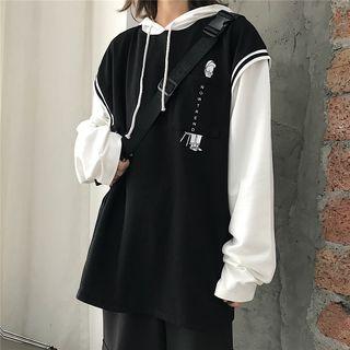 Mock Two-piece Cartoon Print Hoodie