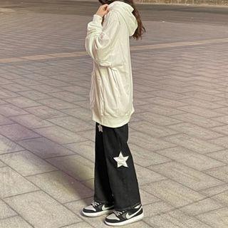 High-waist Embroider Star Straight-cut Jeans