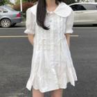 Lace Up Short-sleeve Mini Shirtdress As Shown In Figure - One Size