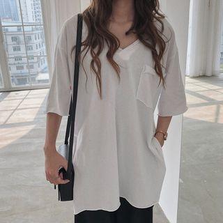 Short-sleeve Slit T-shirt White - One Size
