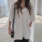 Short-sleeve Slit T-shirt White - One Size
