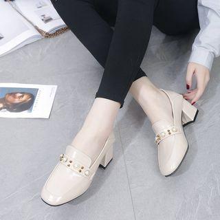 Faux-pearl Detail Block Heel Loafers