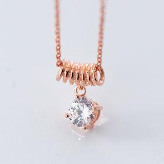 925 Sterling Silver Rhinestone Pendant Necklace S925 Silver - Rose Gold - One Size