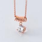 925 Sterling Silver Rhinestone Pendant Necklace S925 Silver - Rose Gold - One Size