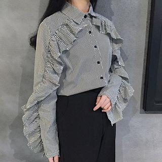 Ruffle Trim Striped Shirt
