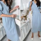 Tie-waist Denim Wrap Dress Light Blue - One Size