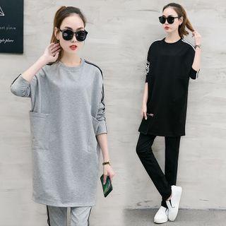 Set: Striped Long-sleeve T-shirt + Cropped Straight-fit Pants