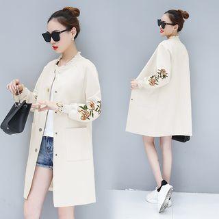 Frill-trim Floral Embroidered Buttoned Coat