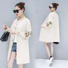 Frill-trim Floral Embroidered Buttoned Coat