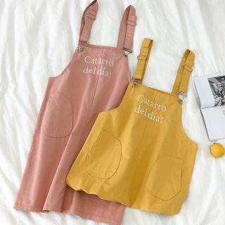 Letter Embroidered Denim Dungaree Dress