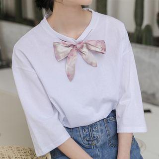 Bow Neck Elbow-sleeve T-shirt