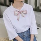 Bow Neck Elbow-sleeve T-shirt