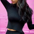 Long-sleeve Zip-up Cropped Top
