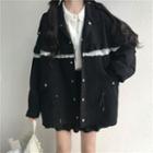 Lace Ruffle Button Jacket Black - One Size