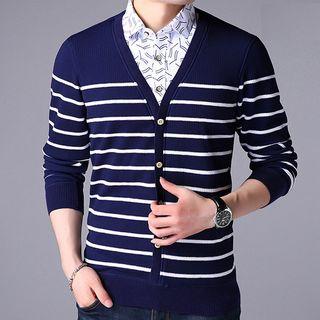 Stripe Mock Two-piece Long-sleeve Knit Top