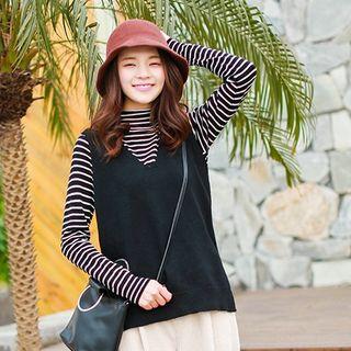 Set : Stripe Long-sleeve Top + Sleeveless Vest