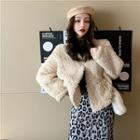 Faux Shearling Buttoned Jacket / Mock-turtleneck Long-sleeve T-shirt / Leopard Print Midi Pencil Skirt