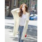 Pocket-detail Textured Long Cardigan