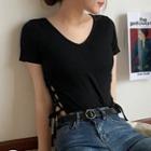 Lace-up Side V-neck Short-sleeve T-shirt