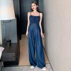 Spaghetti Strap Denim Wide-leg Jumpsuit