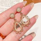 Faux Pearl Rhinestone Drop Earring 01# - 1 Pair - White & Gold - One Size