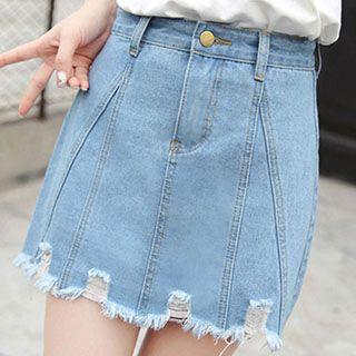 Fray Panel Denim Skirt