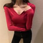V-neck Hooded Long-sleeve Top