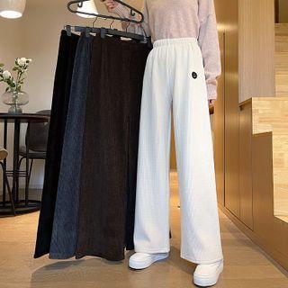 Smiley Embroidered Wide Leg Corduroy Pants