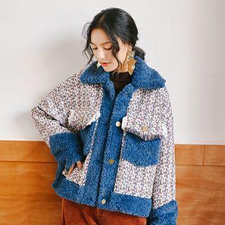 Faux Shearling Lined Single-breasted Tweed Jacket
