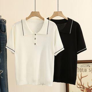 Short-sleeve Collar Contrast Trim Knit Top