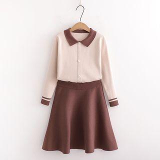 Set: Collared Knit Top + Mini A-line Skirt