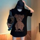 Bear-rhinestone Loose T-shirt
