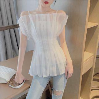 Spaghetti Strap Pleated Sheer Top White - One Size