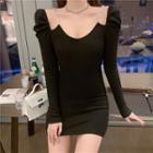 Chain Long-sleeve Mini Bodycon Dress