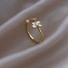 Flower Faux Pearl Alloy Open Ring White Butterfly - Gold - One Size