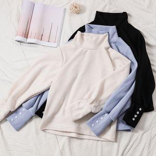 Buttoned Cuff High Neck Sweater
