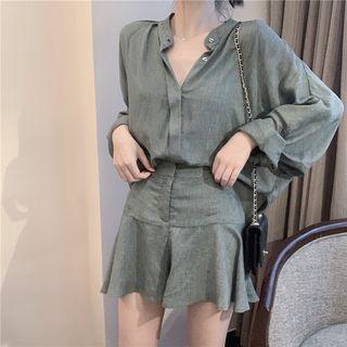 Batwing-sleeve Blouse / A-line Mini Skirt