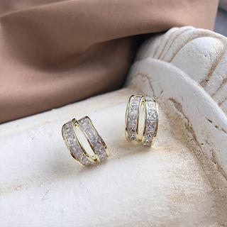 Rhinestone Layered Earring 1 Pair - Ear Studs - 925 Silver - One Size