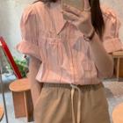 Striped Double-pocket Short-sleeve Blouse