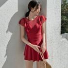 Cap-sleeve See-through Swim Dress