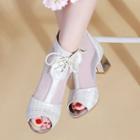Mesh Paneled Open Toe Block Heel Short Boots