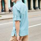Window Pane Band Collar Shirt