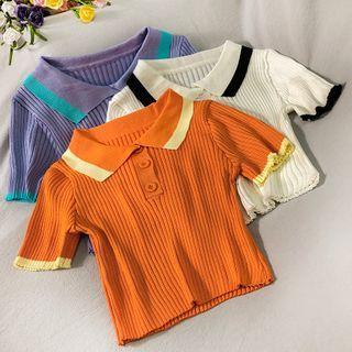 Contrasted Cropped Polo Top