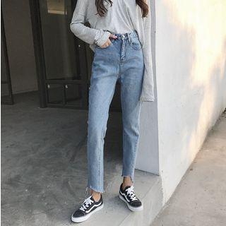 Cut Out Hem Straight-cut Jeans