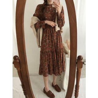 Bell-sleeve Floral Long Tiered Dress