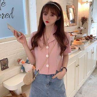 Collared Button-front Short-sleeve Blouse